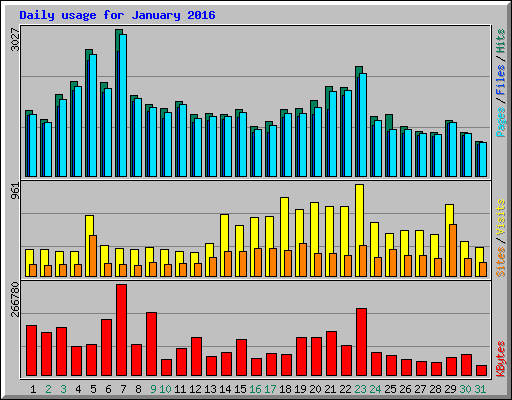 Daily usage for January 2016